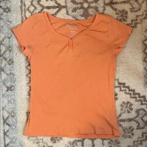 Faded Glory Orange Short Sleeve Henley Tee